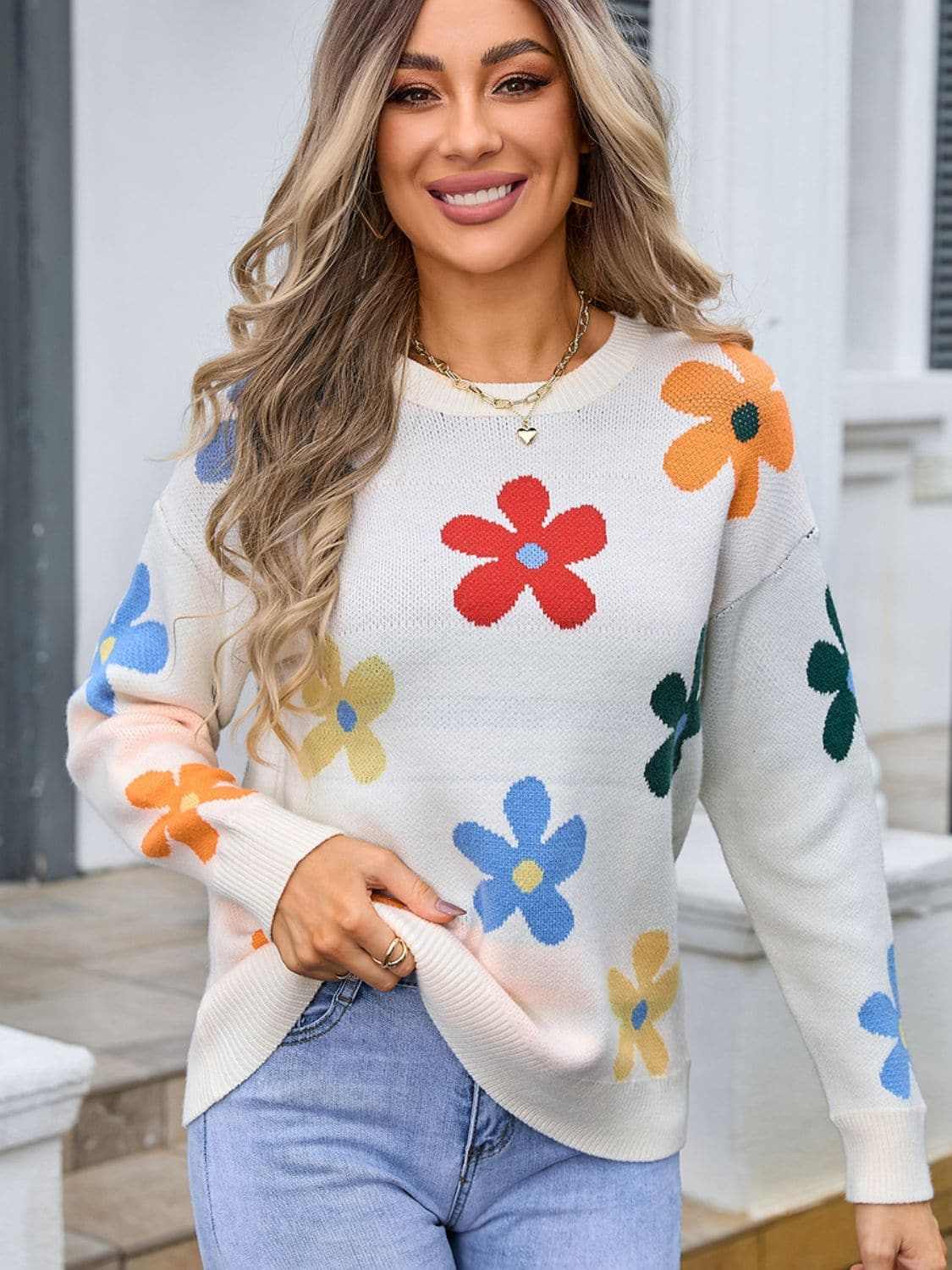 Floral Knit Sweater - Long Sleeve