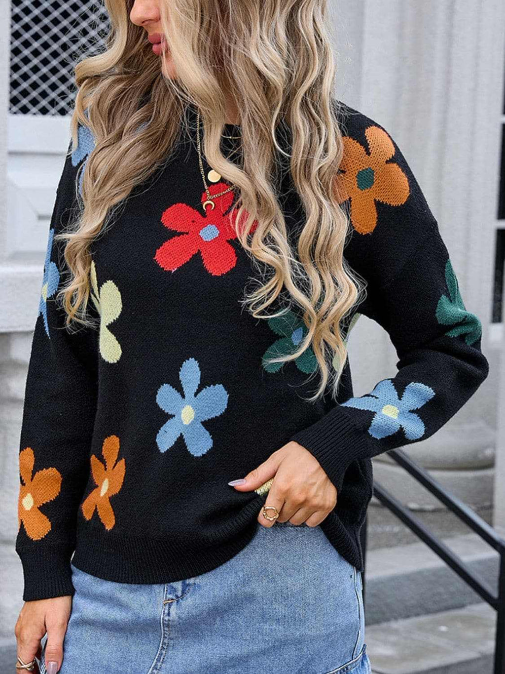Floral Knit Sweater - Long Sleeve