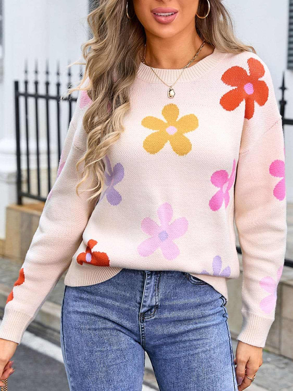 Floral Knit Sweater - Long Sleeve