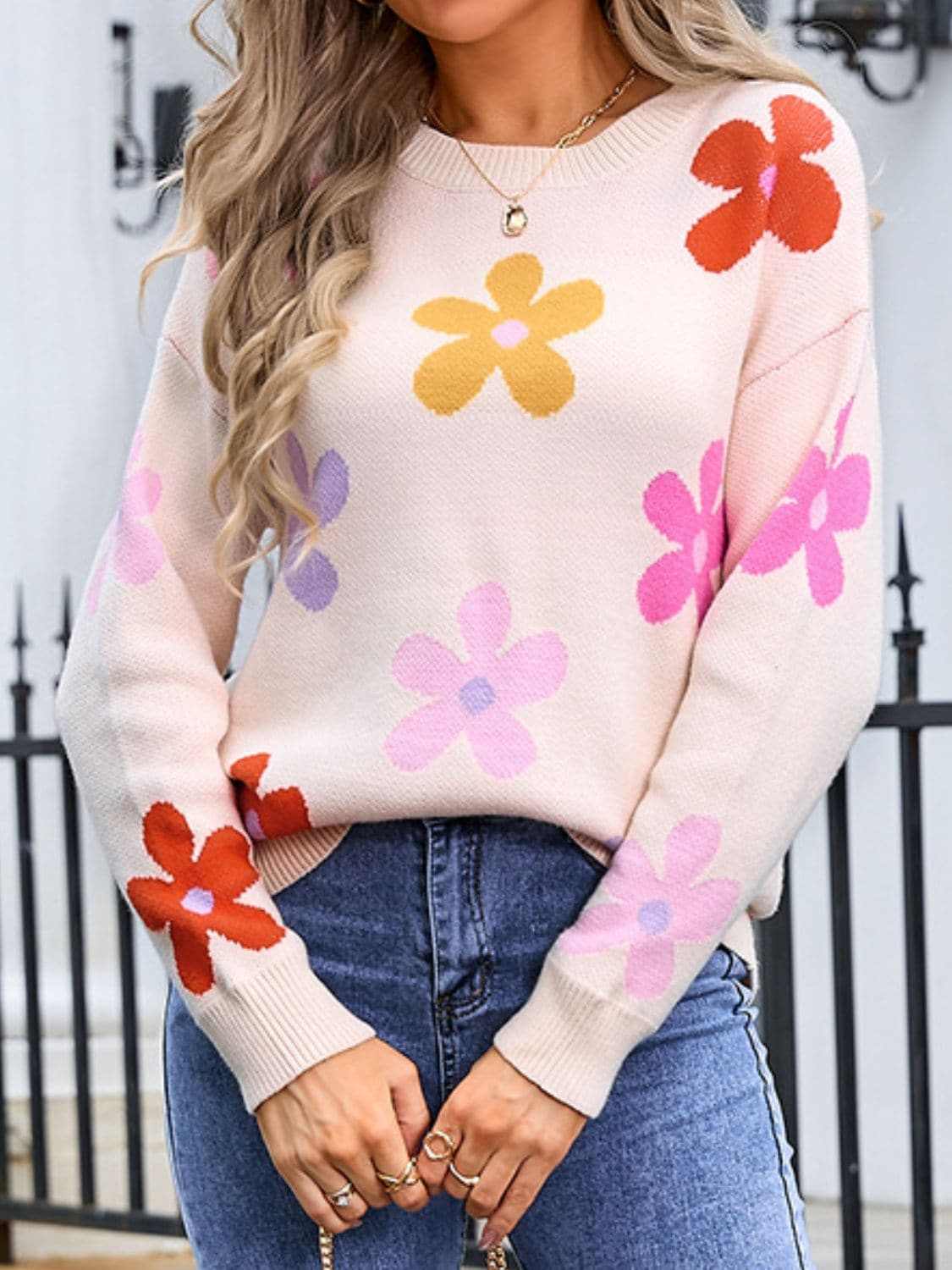Floral Knit Sweater - Long Sleeve