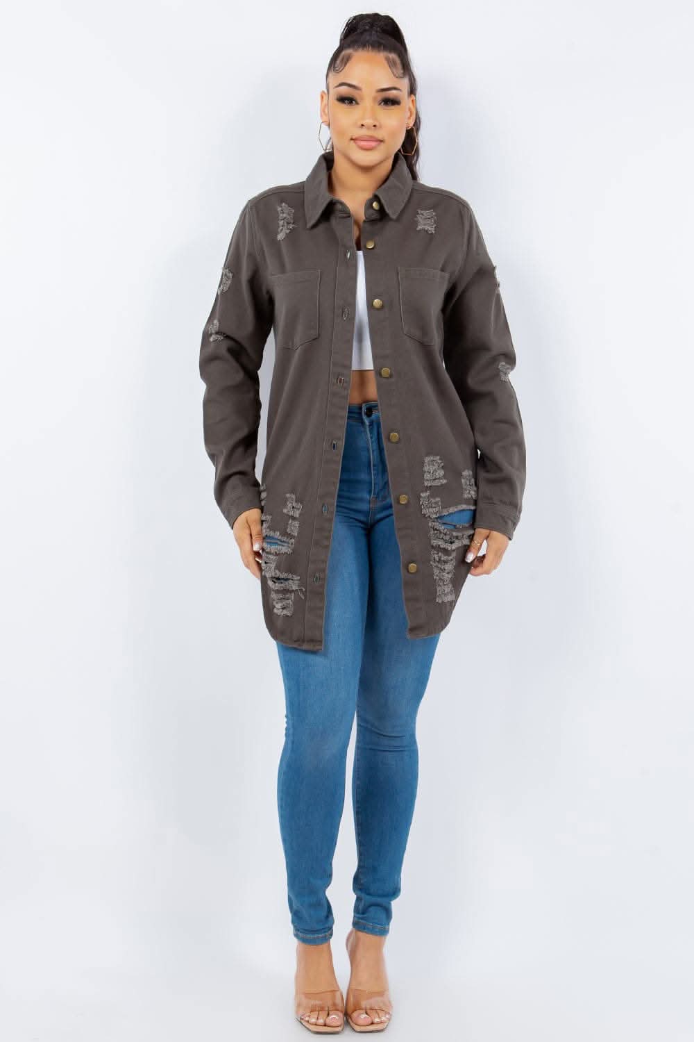 Stylish distressed denim jacket