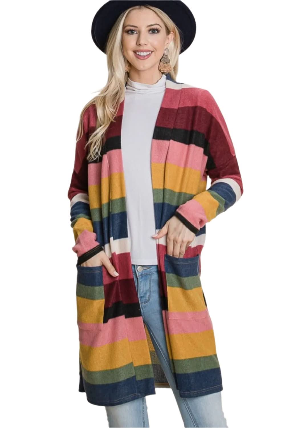 Chic open front striped cardigan