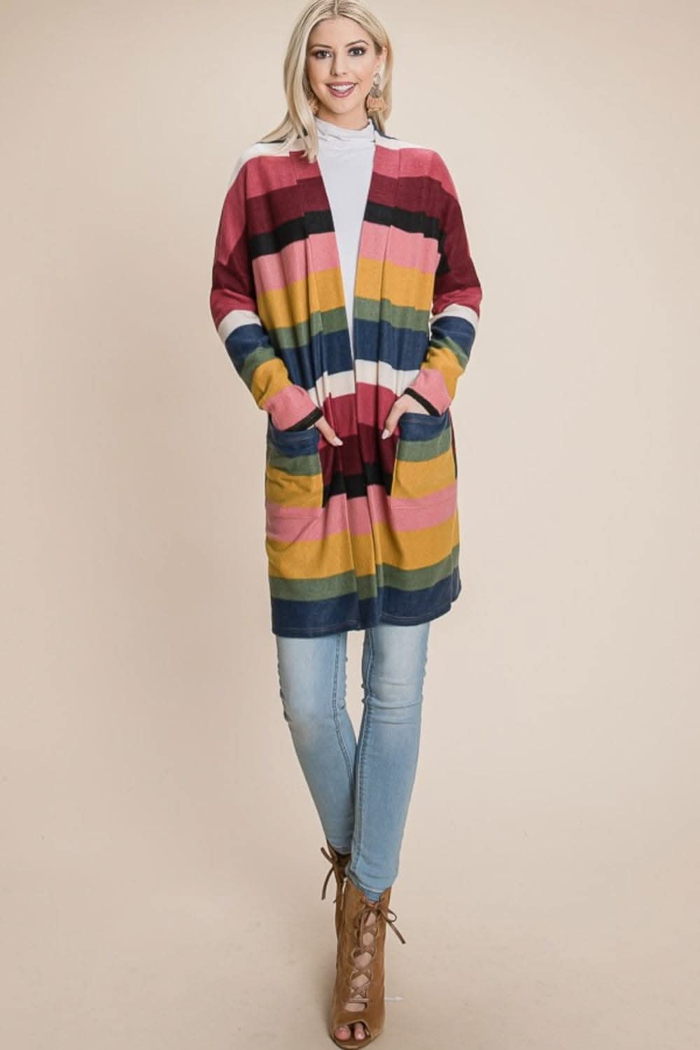 Chic open front striped cardigan