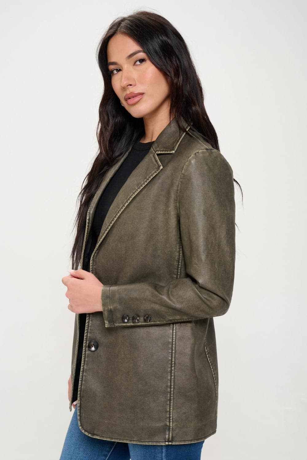 Chic vegan leather blazer, ethical style