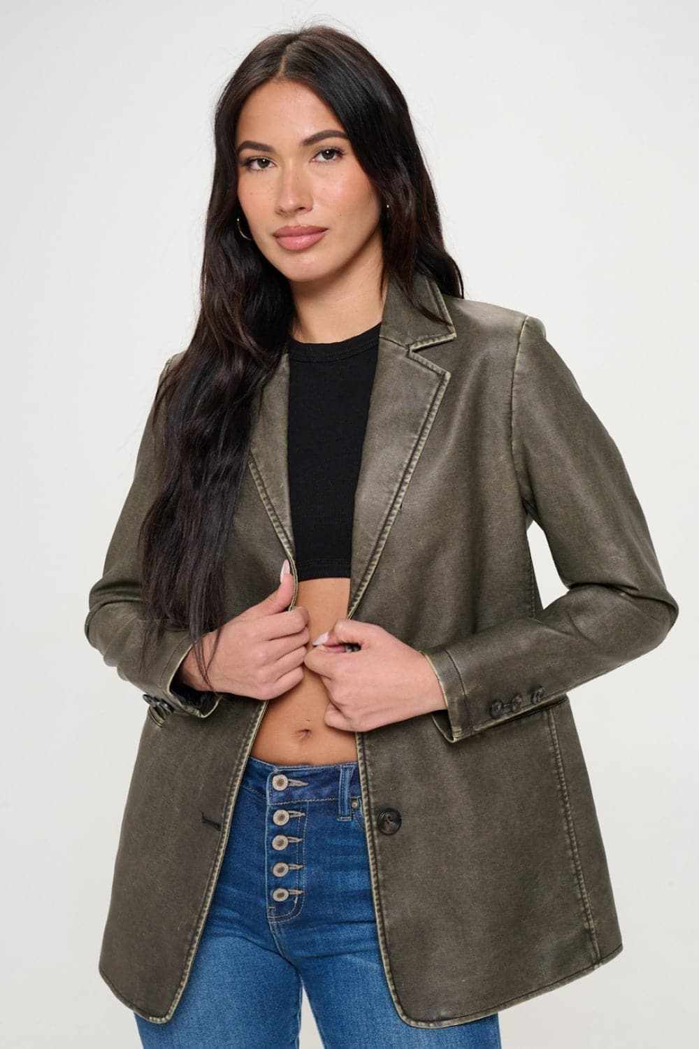 Chic vegan leather blazer, ethical style
