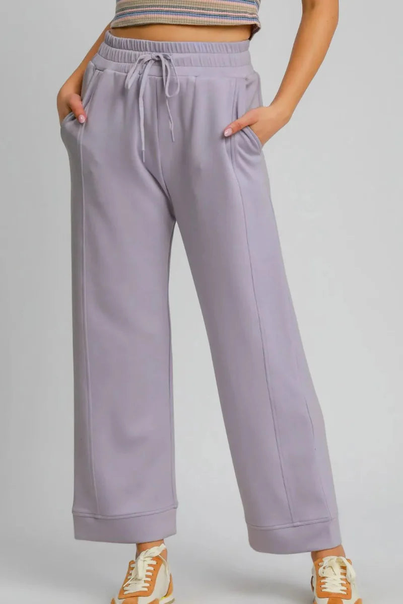 Umgee Drawstring Elastic Waist Wide Leg Pants for Women