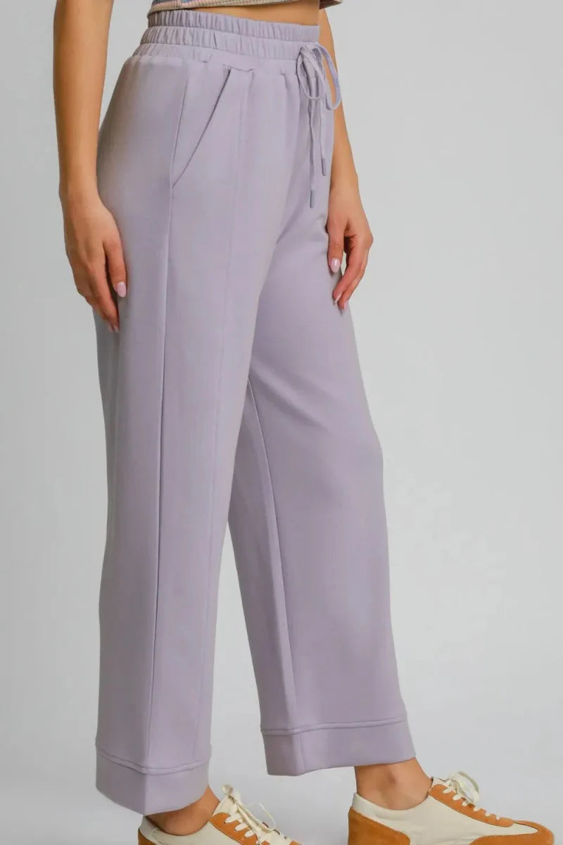 Umgee Drawstring Elastic Waist Wide Leg Pants for Women