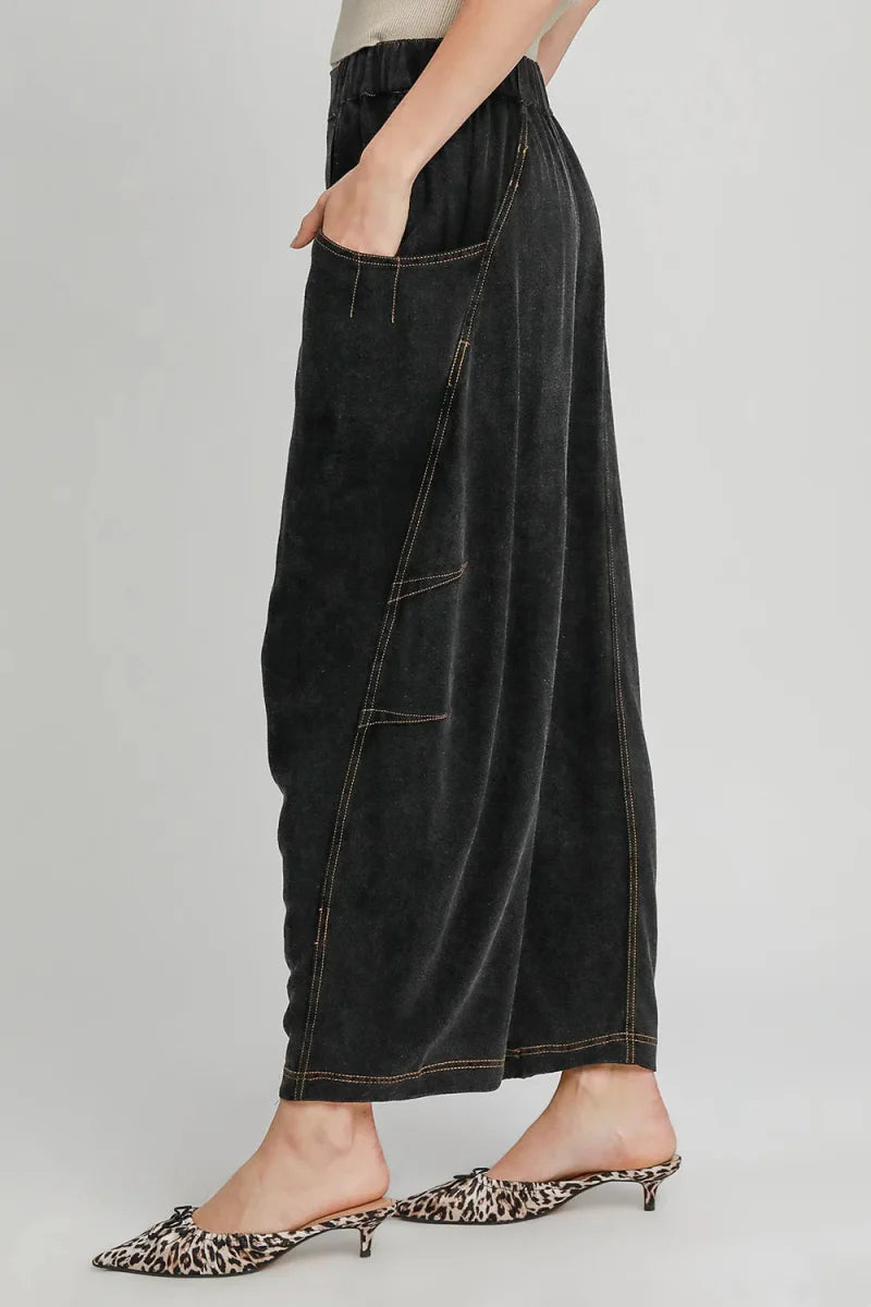 Umgee Elastic Waist Baggy Fit Pants with Pockets for Women