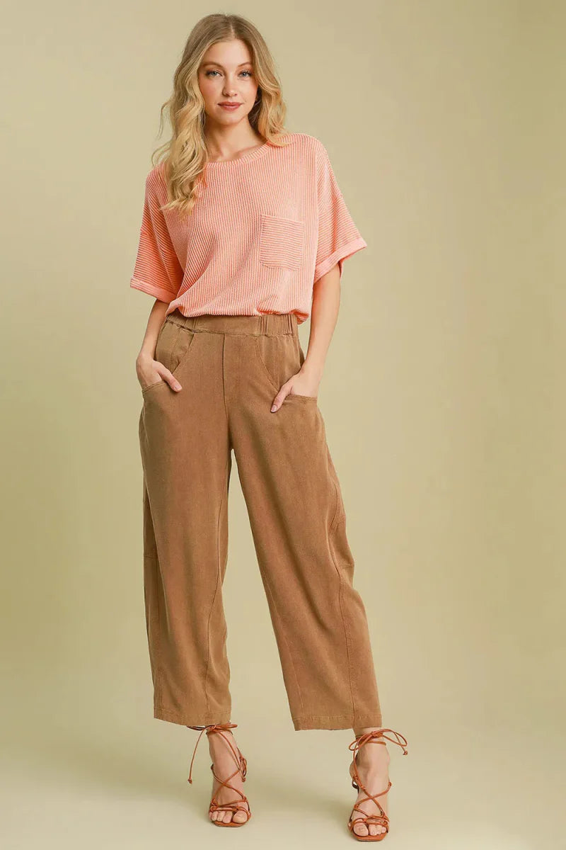 Umgee Elastic Waist Baggy Fit Pants with Pockets for Women