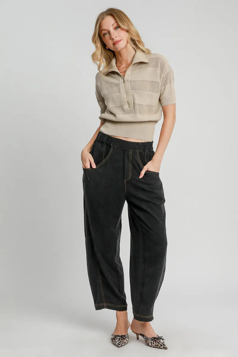 Umgee Elastic Waist Baggy Fit Pants with Pockets for Women