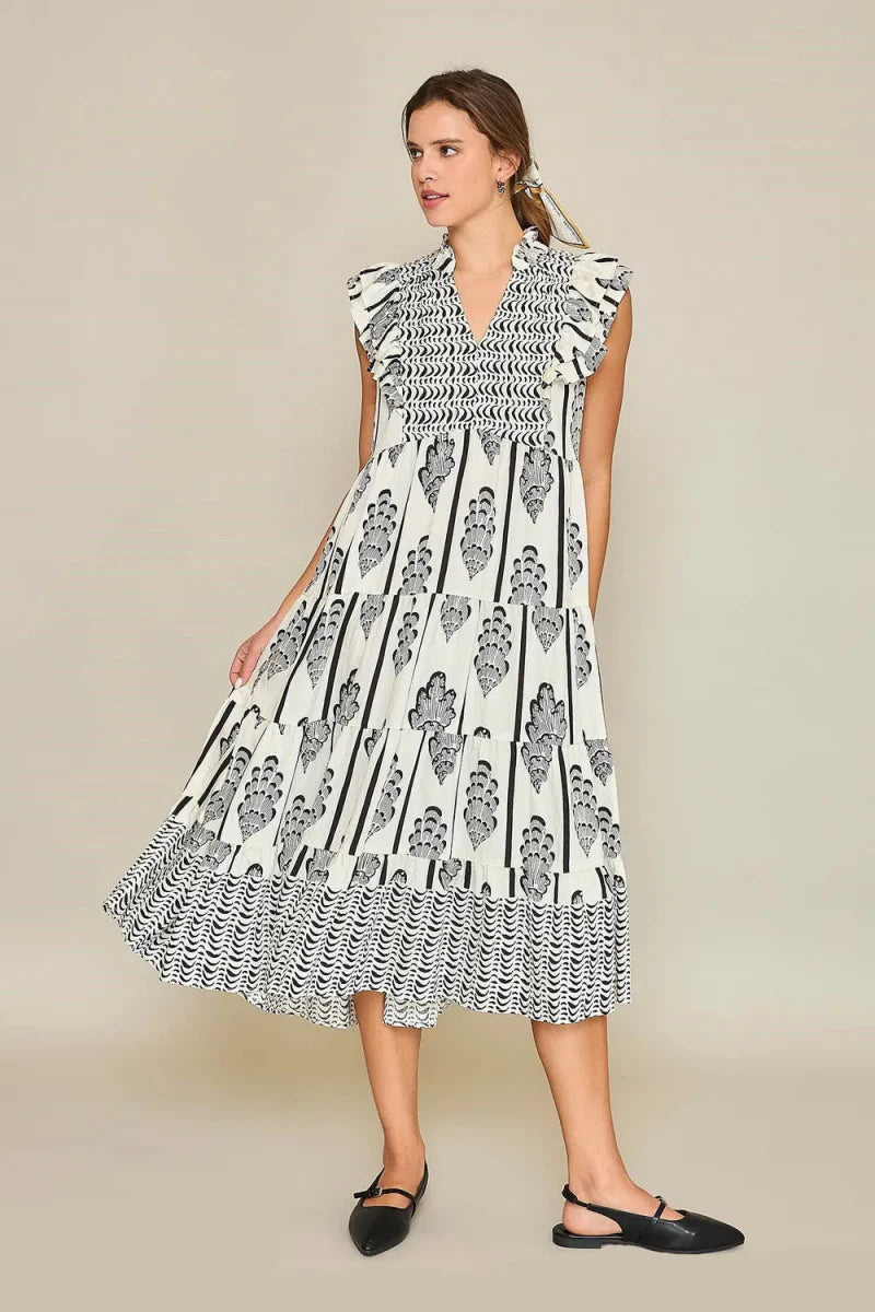 Umgee Full Size Boarder Print Midi Dress Plus Size Fashion