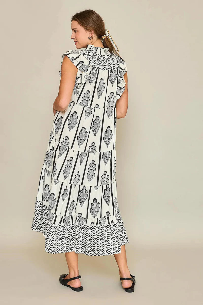 Umgee Full Size Boarder Print Midi Dress Plus Size Fashion