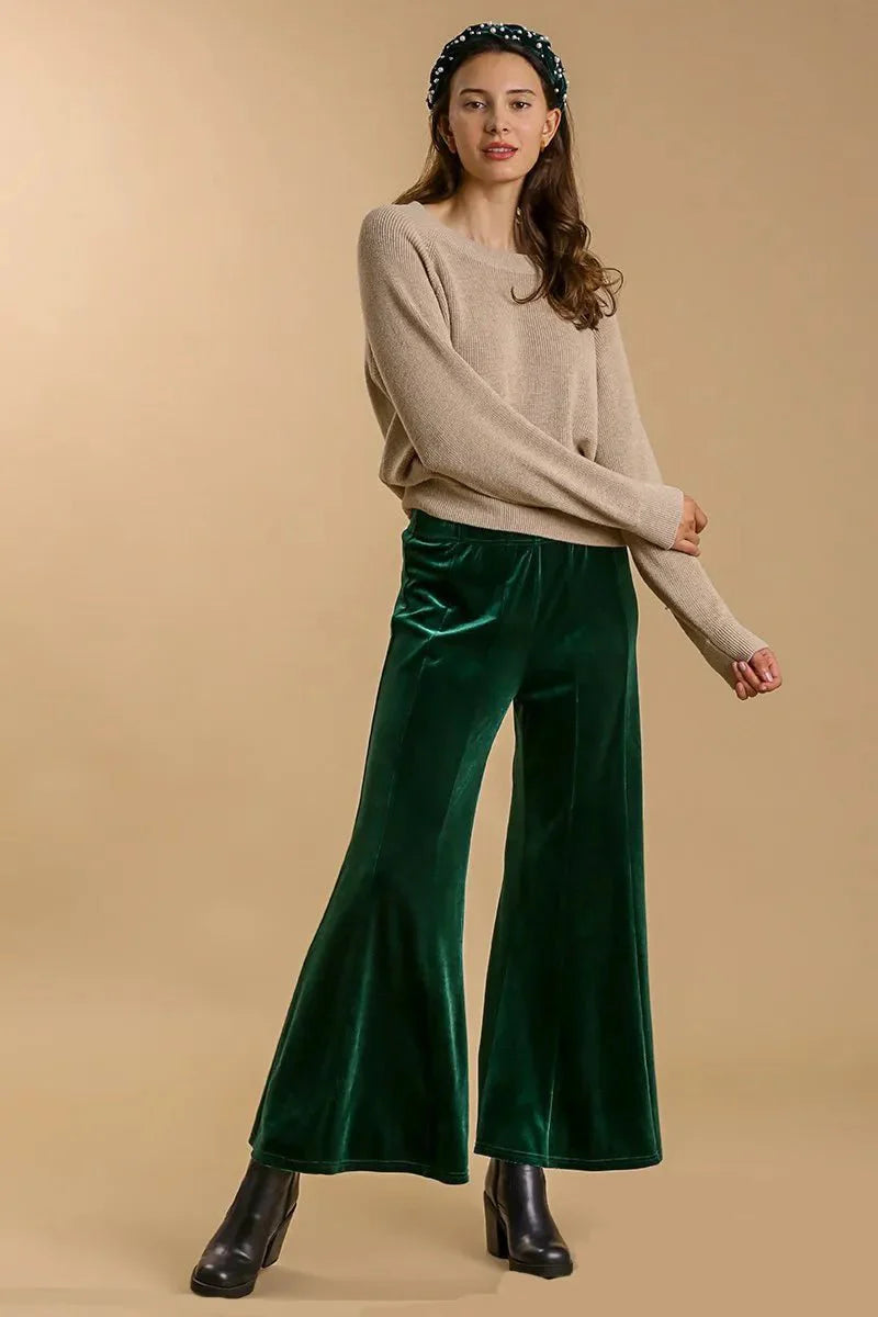 Umgee High Rise Elastic Waist Flare Pants for Women