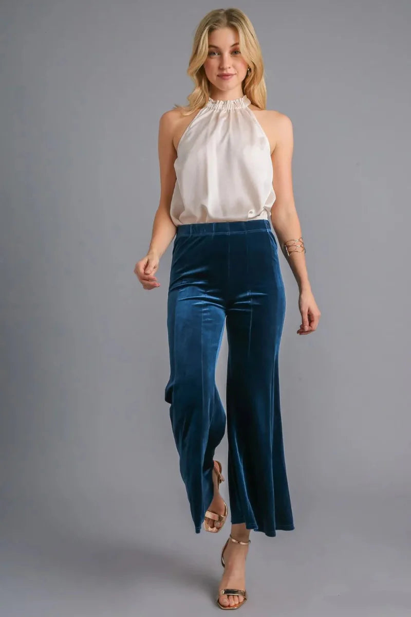 Umgee High Rise Elastic Waist Flare Pants for Women