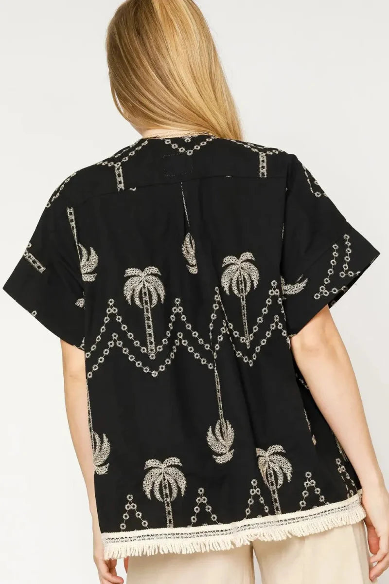 Umgee Open Front Embroidered Fringe Kimono