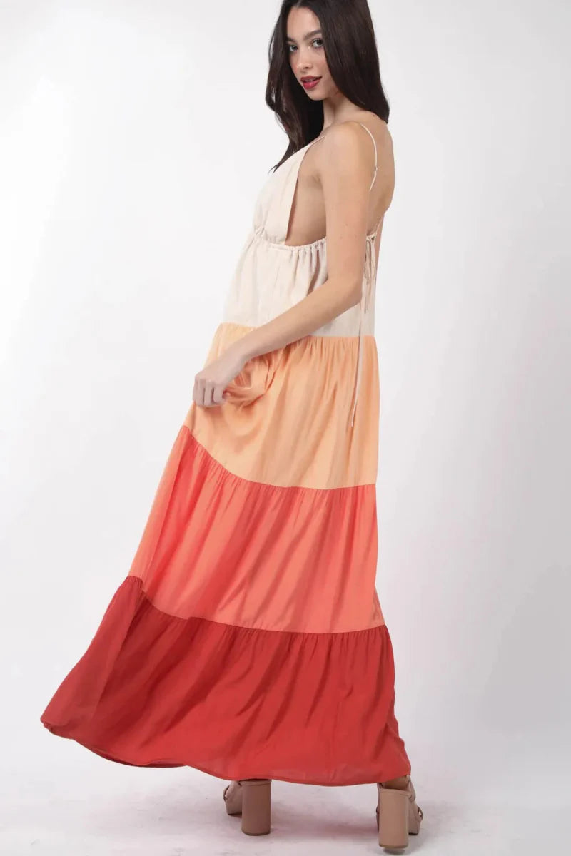Very J Color Block Tiered Maxi Cami Dress for Women