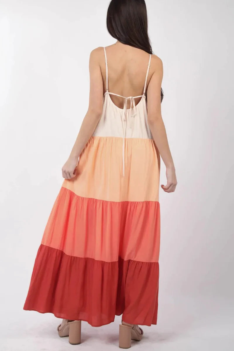 Very J Color Block Tiered Maxi Cami Dress for Women