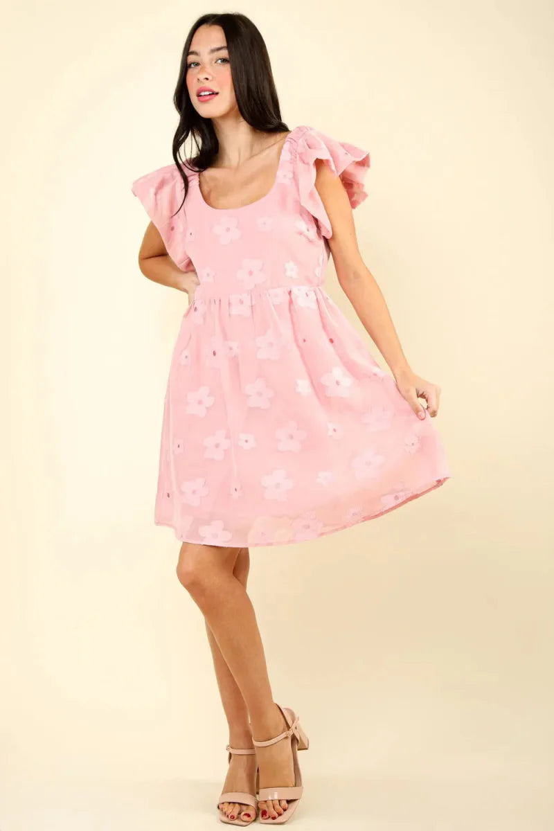 Very J Flower Embroidered Organza Mini Dress for Women