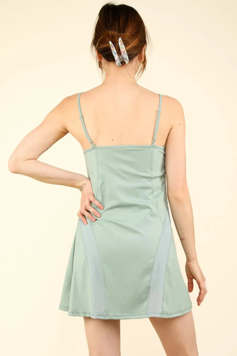 Very J Mesh Detail Tennis Mini Active Dress with Shorts Inside