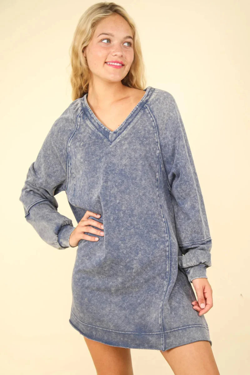 Very J Mineral Washed Oversized A-Line Mini Dress For Women