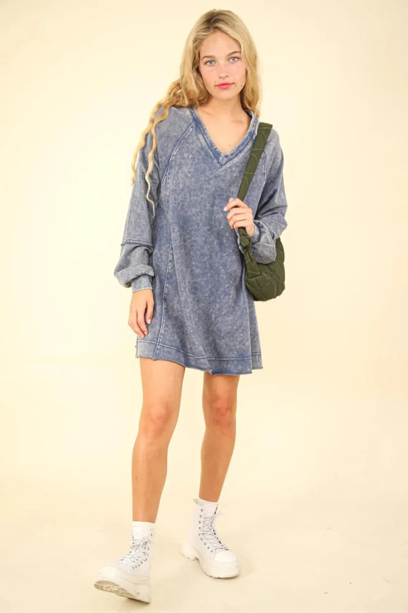 Very J Mineral Washed Oversized A-Line Mini Dress For Women
