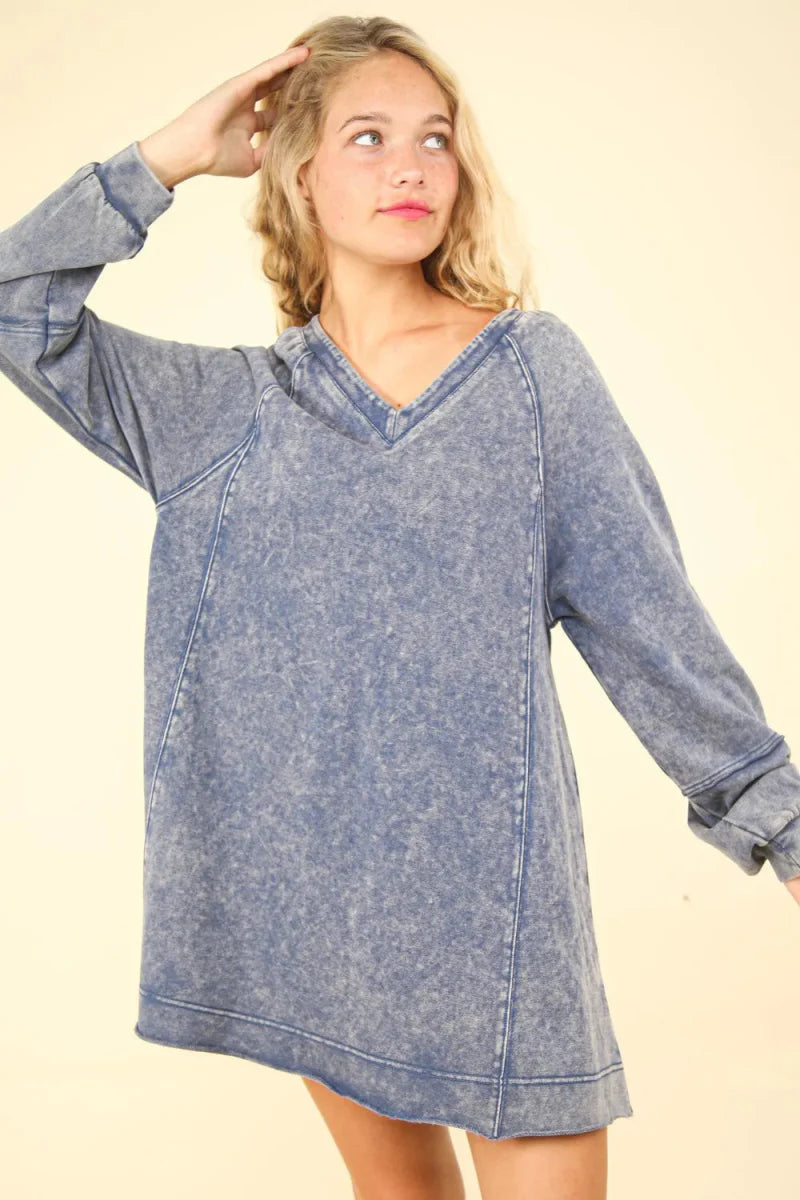 Very J Mineral Washed Oversized A-Line Mini Dress For Women