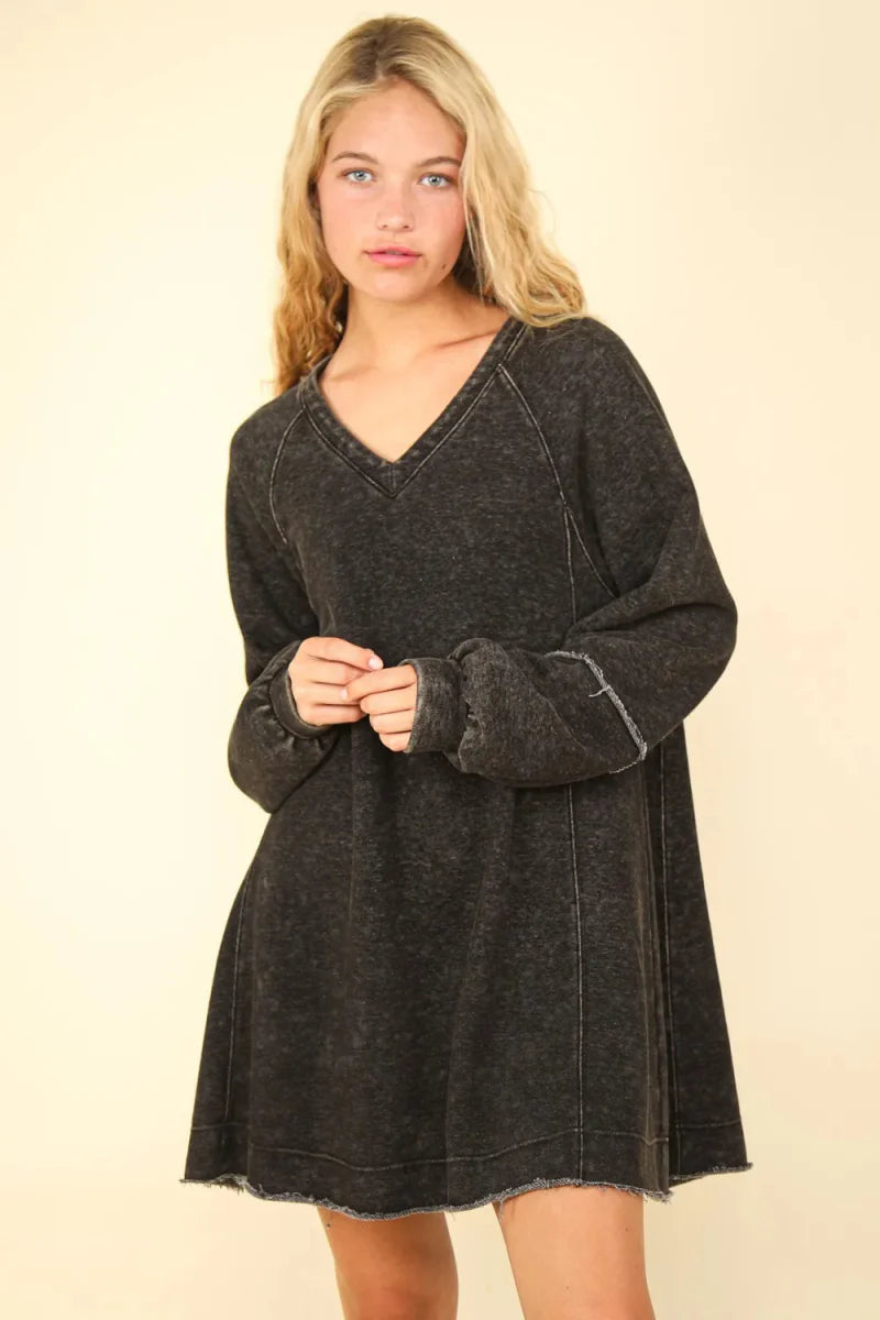 Very J Mineral Washed Oversized A-Line Mini Dress Women
