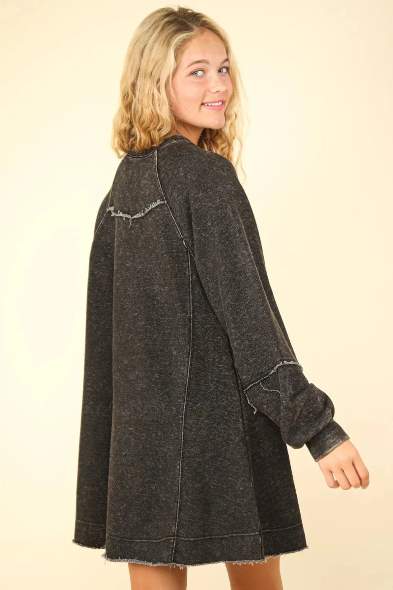 Very J Mineral Washed Oversized A-Line Mini Dress Women