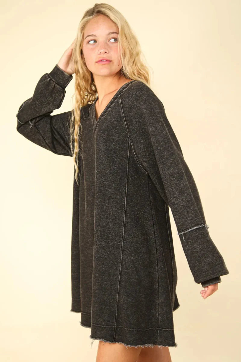 Very J Mineral Washed Oversized A-Line Mini Dress Women