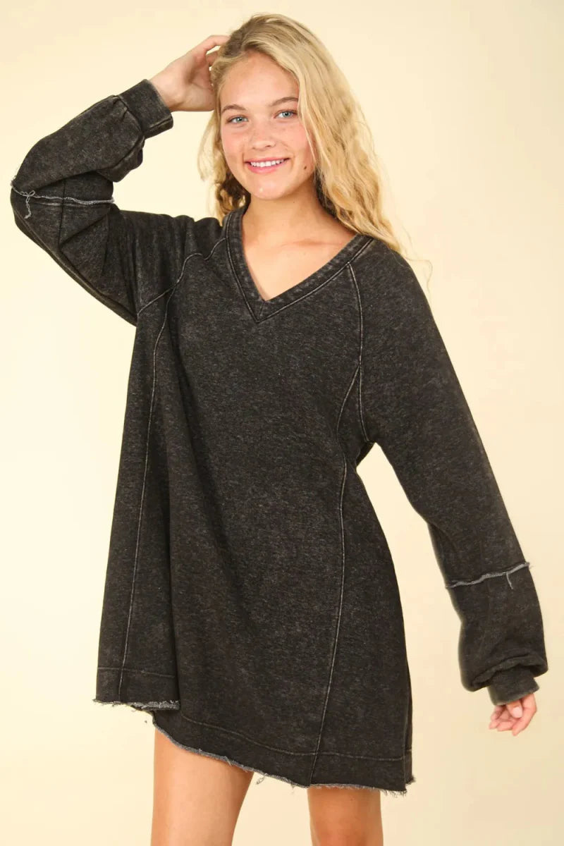 Very J Mineral Washed Oversized A-Line Mini Dress Women