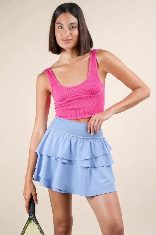 Very J Riffled Tiered Layers Activewear Skirt with Shorts