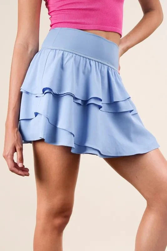 Very J Riffled Tiered Layers Activewear Skirt with Shorts