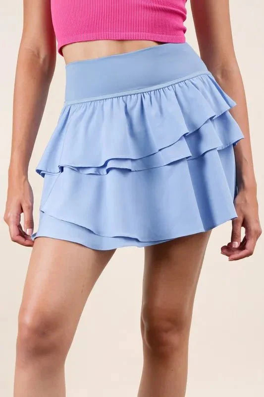 Very J Riffled Tiered Layers Activewear Skirt with Shorts
