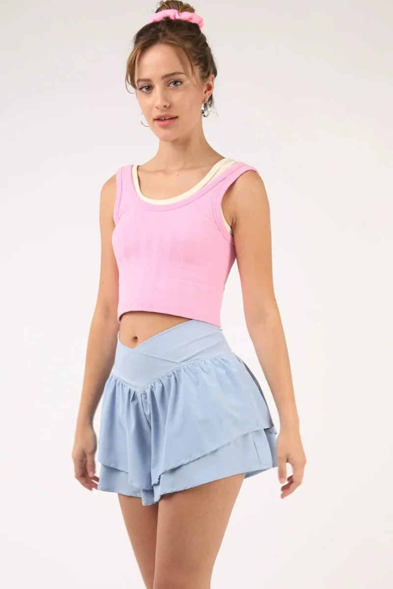 Very J V-Shaped High Waist Layered Active Shorts for Women