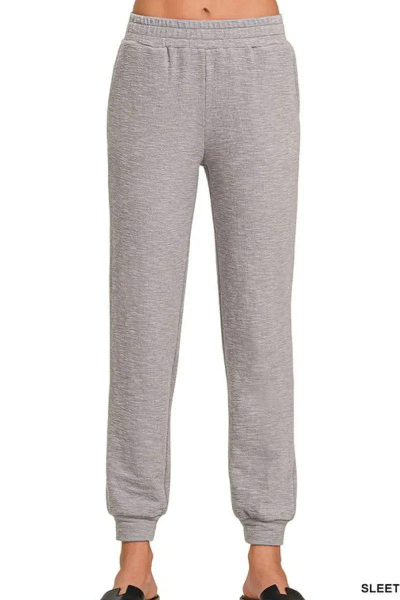Zenana Cotton Slub Jogger Pants for Comfortable Casual Wear