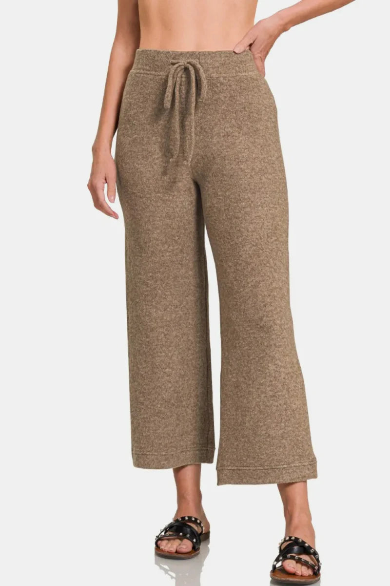 Zenana Drawstring Hacci Cropped Pants for Casual Comfort