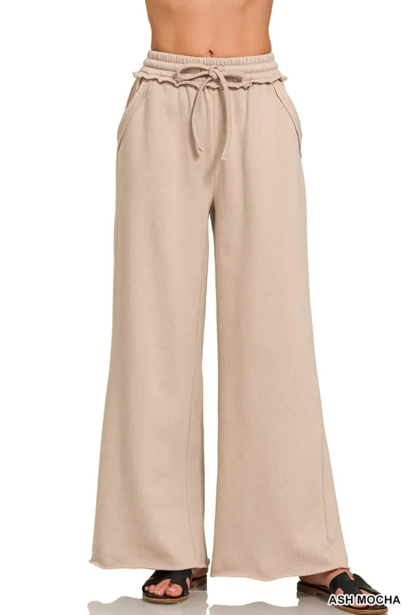 Zenana Fleece Exposed Seam Wide Leg Sweatpants for Women