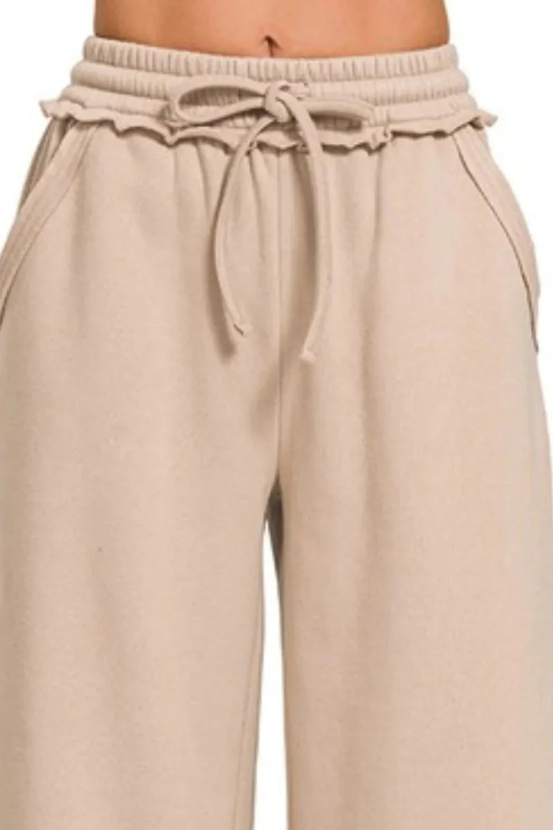 Zenana Fleece Exposed Seam Wide Leg Sweatpants for Women