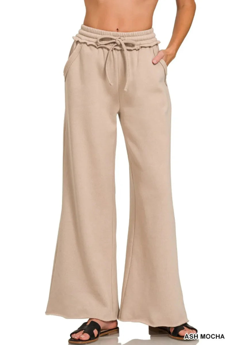 Zenana Fleece Exposed Seam Wide Leg Sweatpants for Women