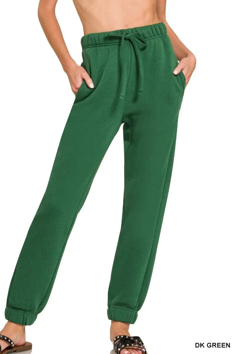Zenana Fleece Jogger Sweatpants With Pockets For Comfort