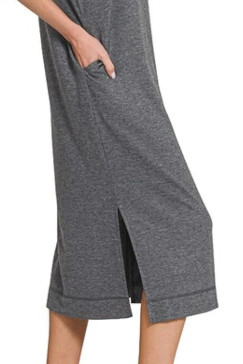 Zenana French Terry Sleeveless Round Neck Midi Dress for Women