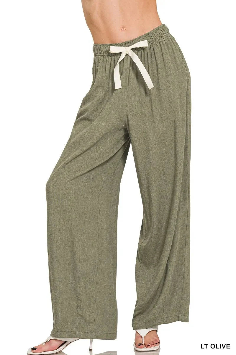 Zenana Linen Drawstring Pants for Comfortable Casual Wear
