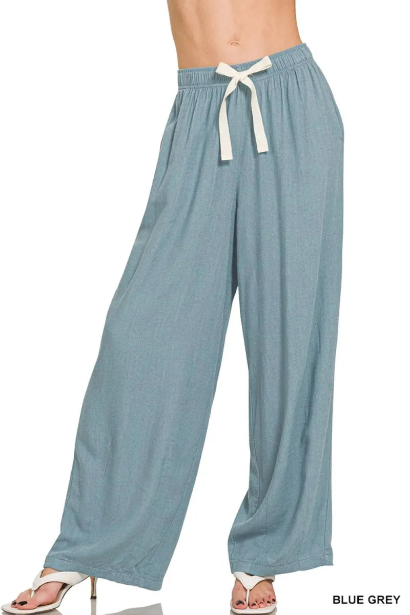Zenana Linen Drawstring Pants for Comfortable Casual Wear
