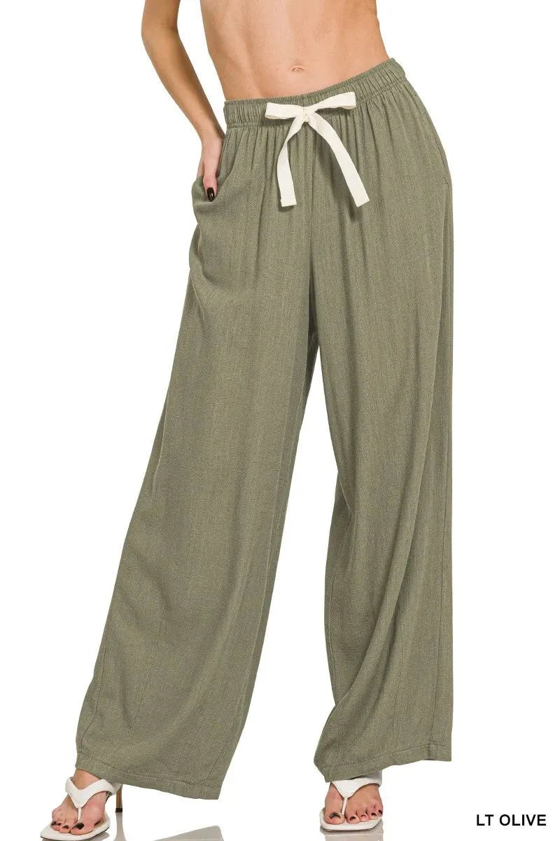 Zenana Linen Drawstring Pants for Comfortable Casual Wear