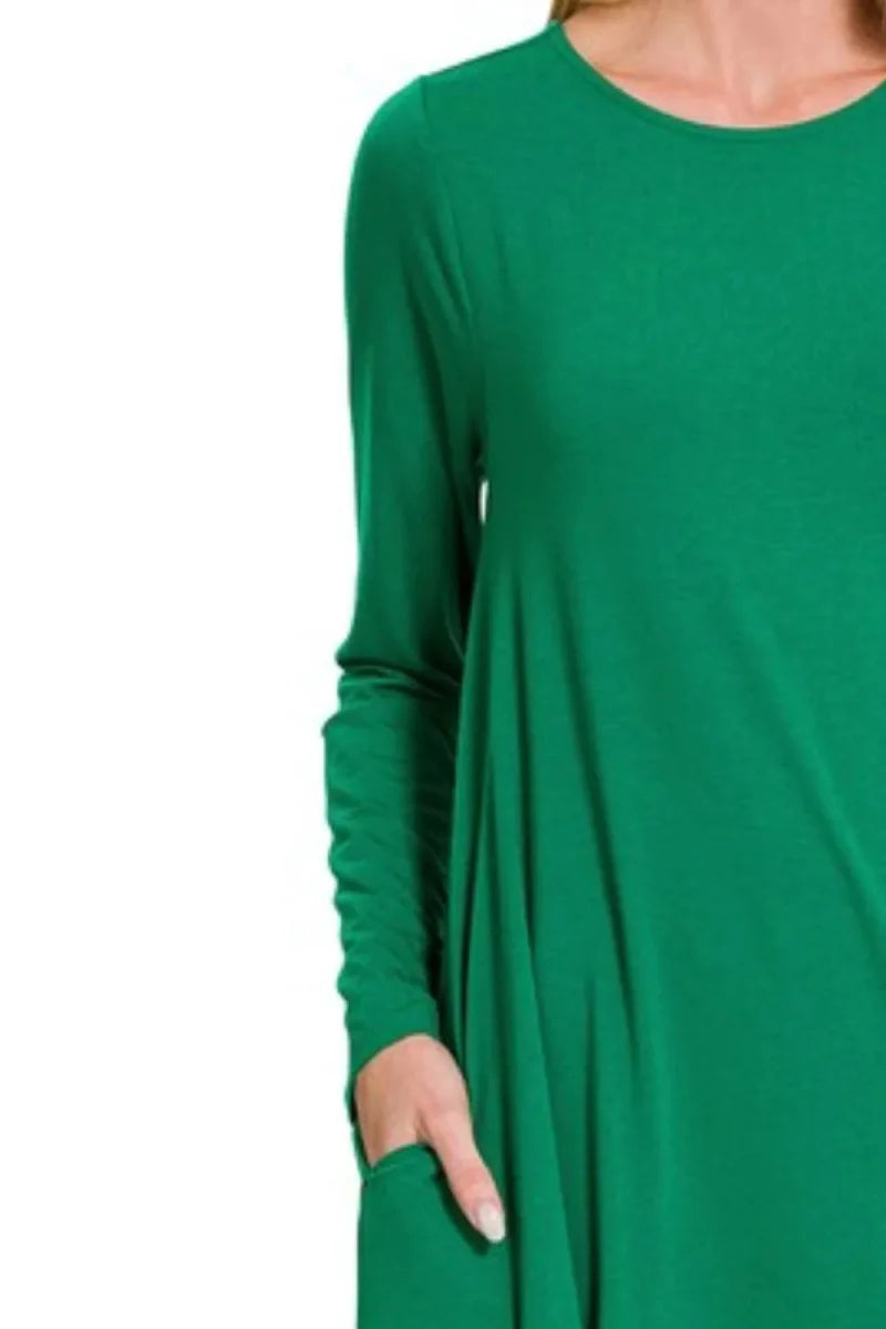 Zenana Long Sleeve Flare Dress With Pockets for Women