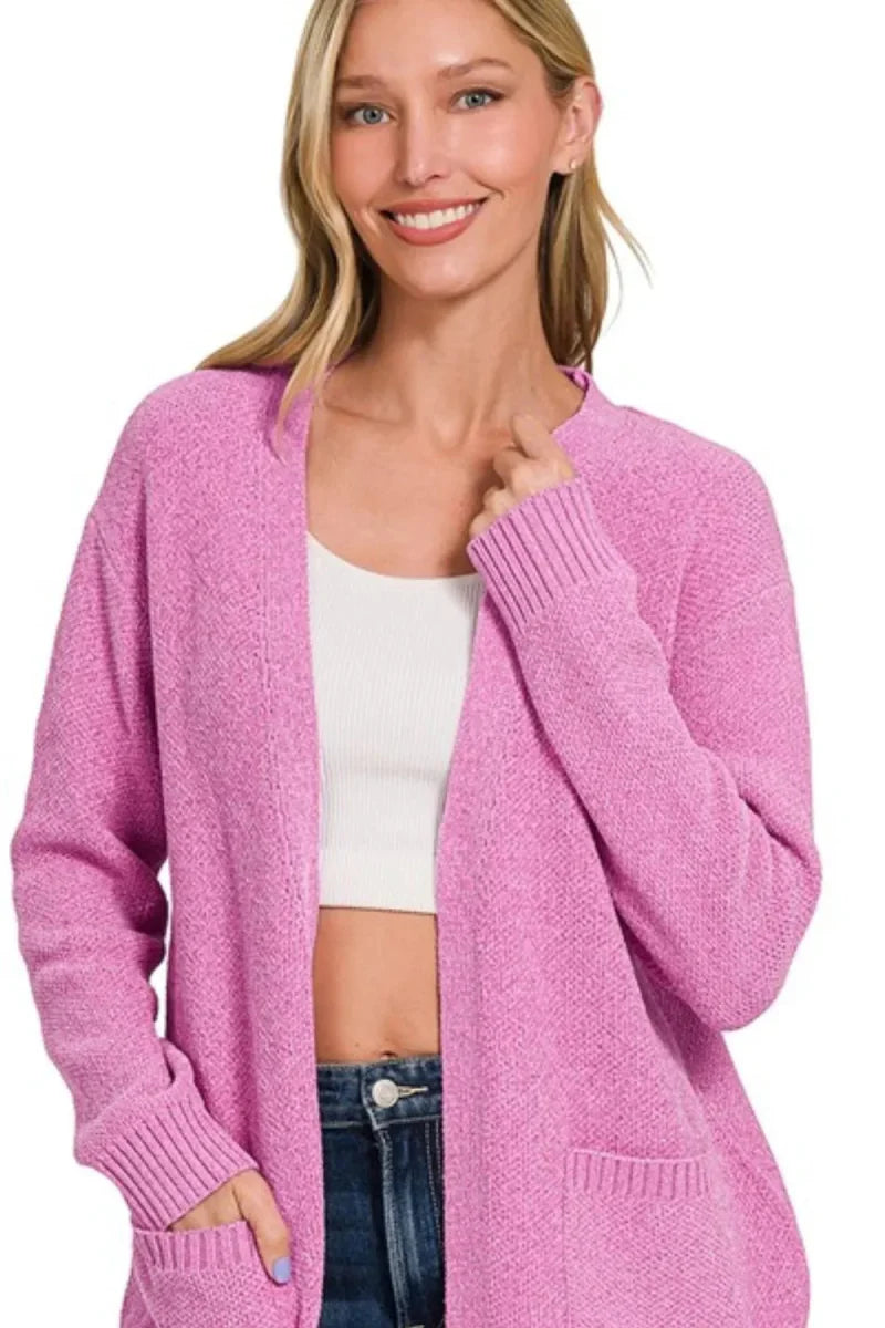 Zenana Melange Open Front Sweater Cardigan