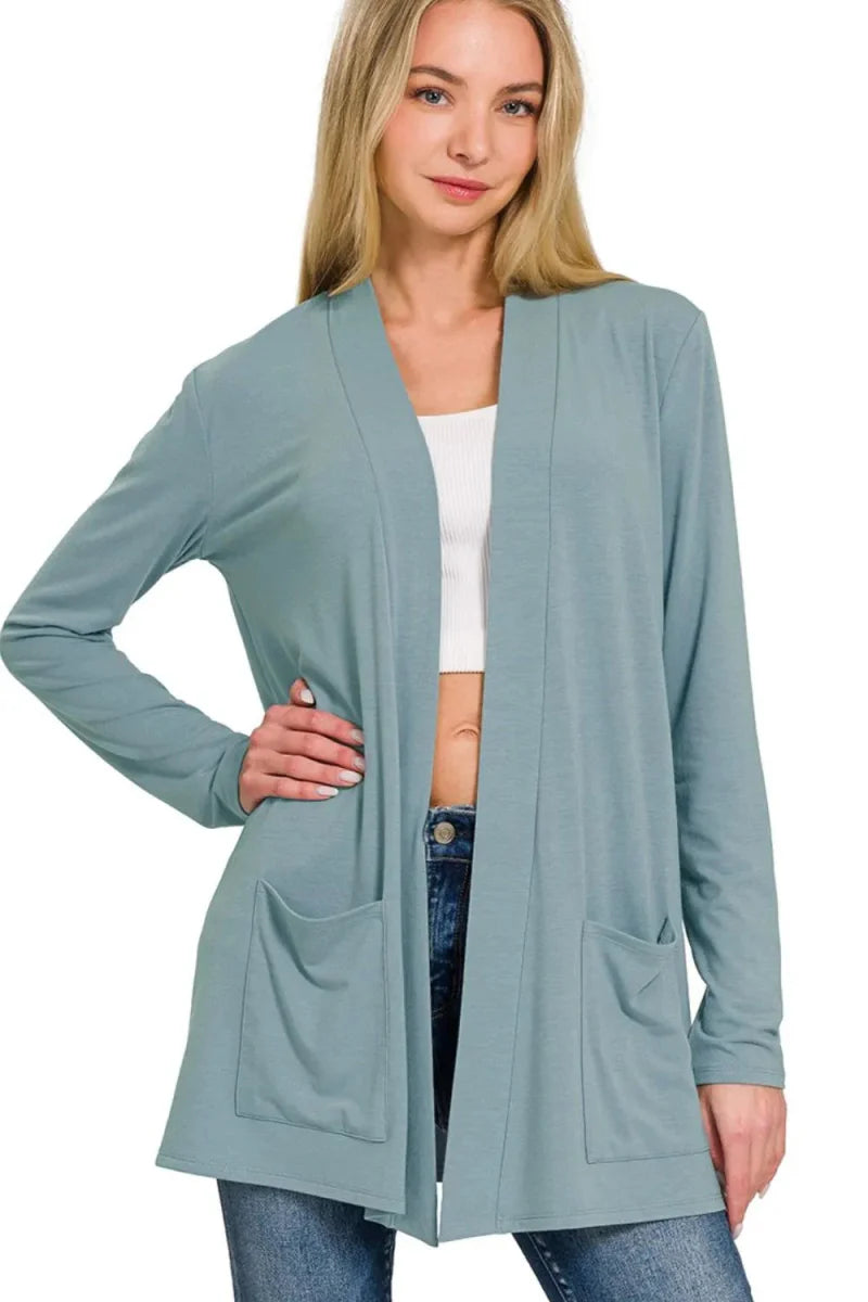 Zenana Slouchy Lightweight Open Front Pocket Cardigan