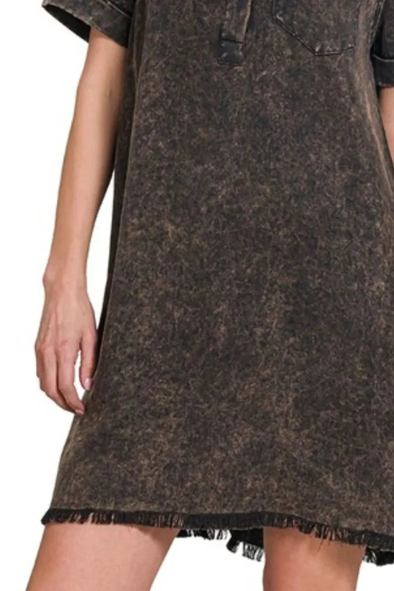 Zenana Tencel Mineral Washed Collared Shirt Dress for Women