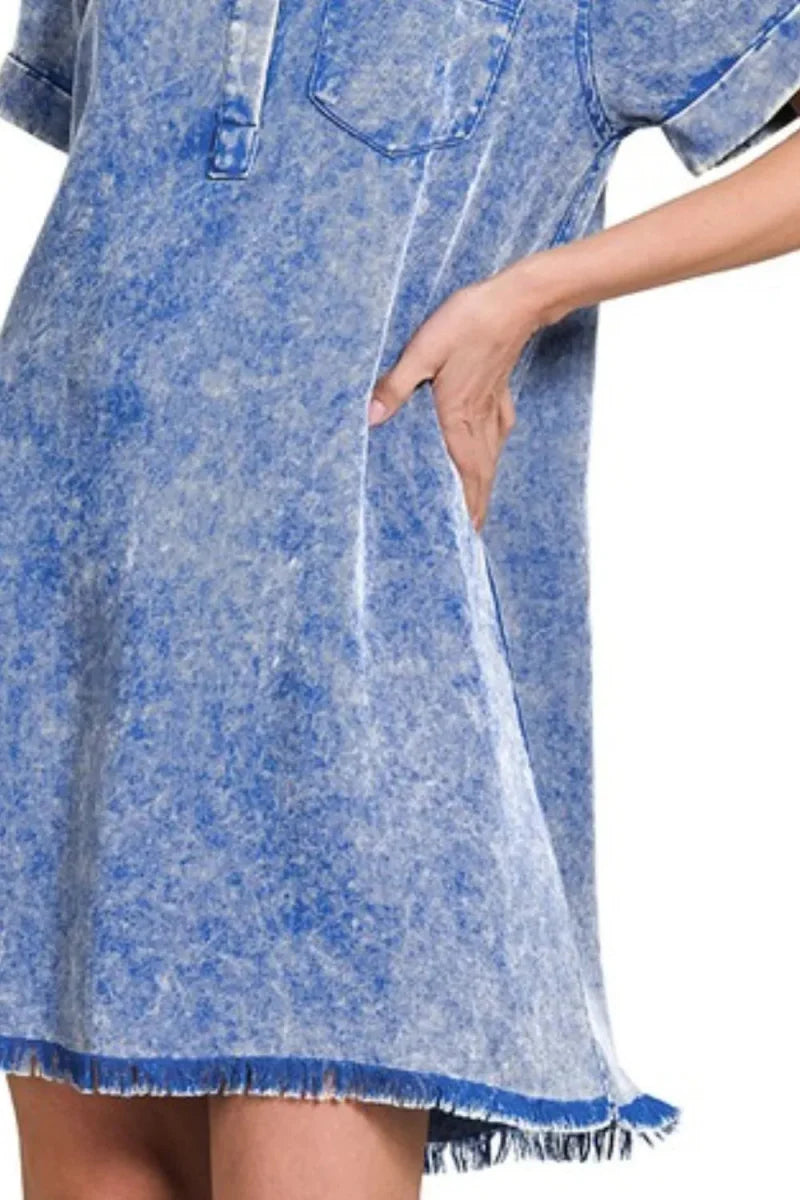 Zenana Tencel Mineral Washed Collared Shirt Dress For Women