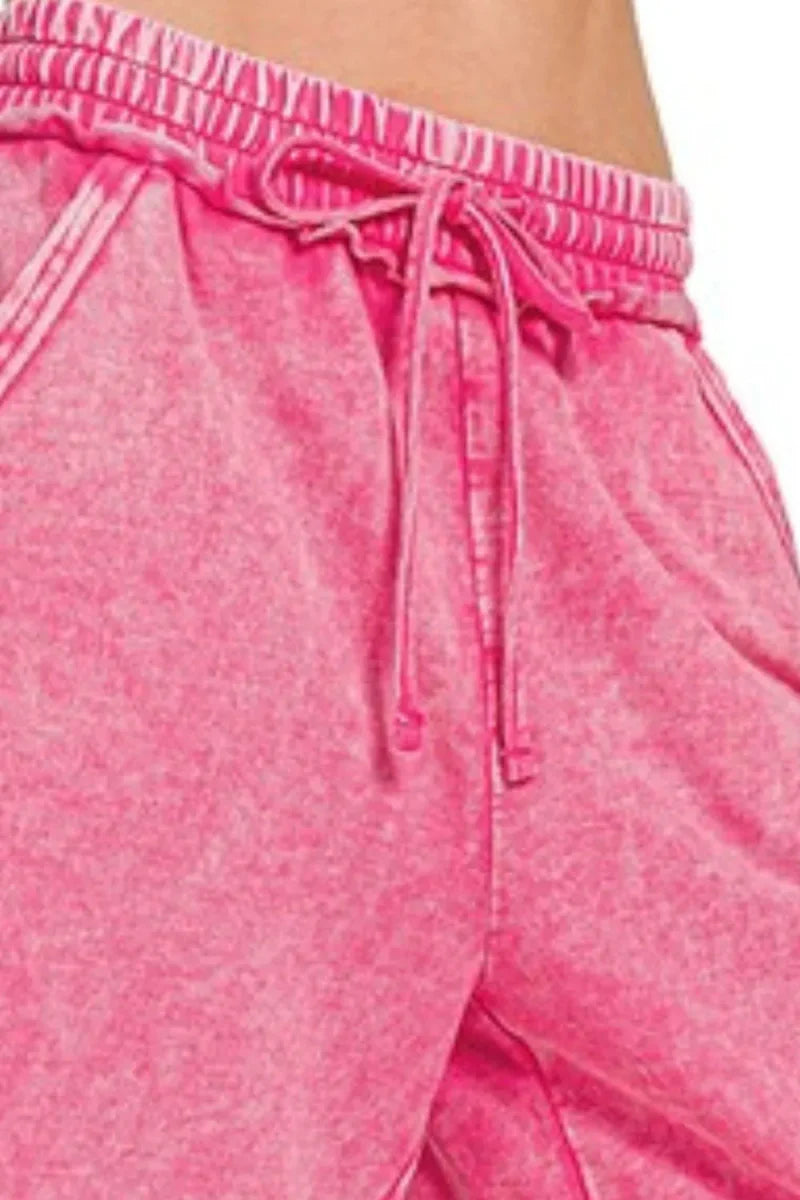 Zenana Washed French Terry Palazzo With Pockets Pants